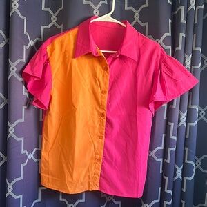 Shein Pink and Orange Button-Up Shirt